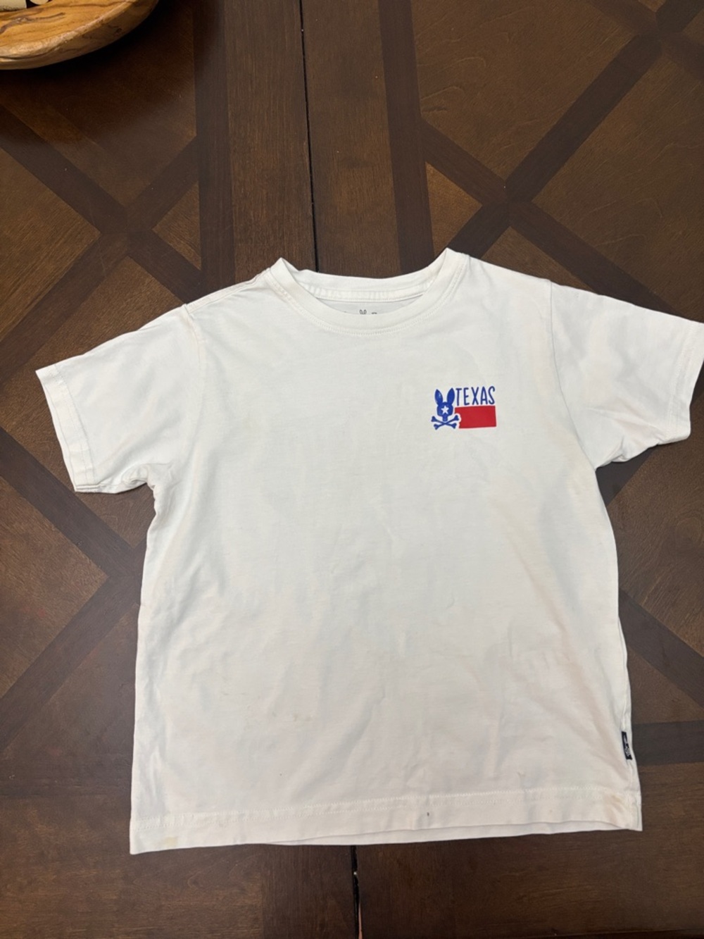 Psycho Bunny White Kids Short Sleeve Tee with Blue and Red Texas Graphic